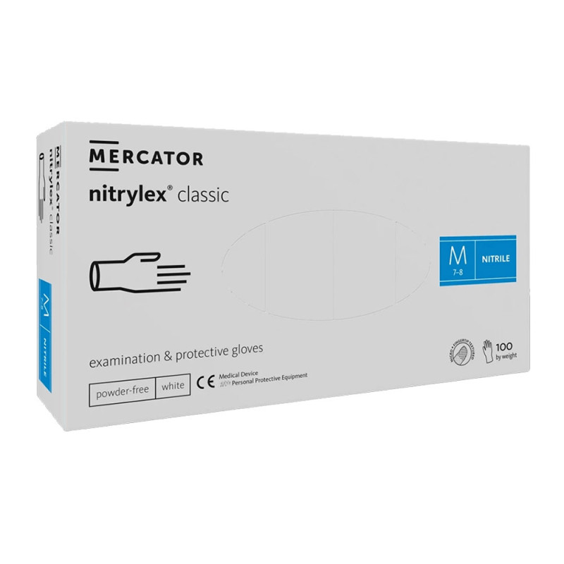 Rękawiczki nitrylowe M białe Mercator Nitrylex Classic white 100szt karton 10op