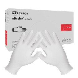 Rękawiczki nitrylowe L białe Mercator Nitrylex Classic white 100szt karton 10op