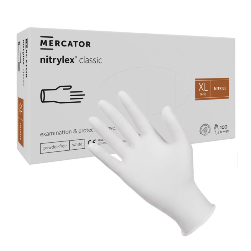 Rękawiczki nitrylowe XL białe Mercator Nitrylex Classic white 100szt karton 10op
