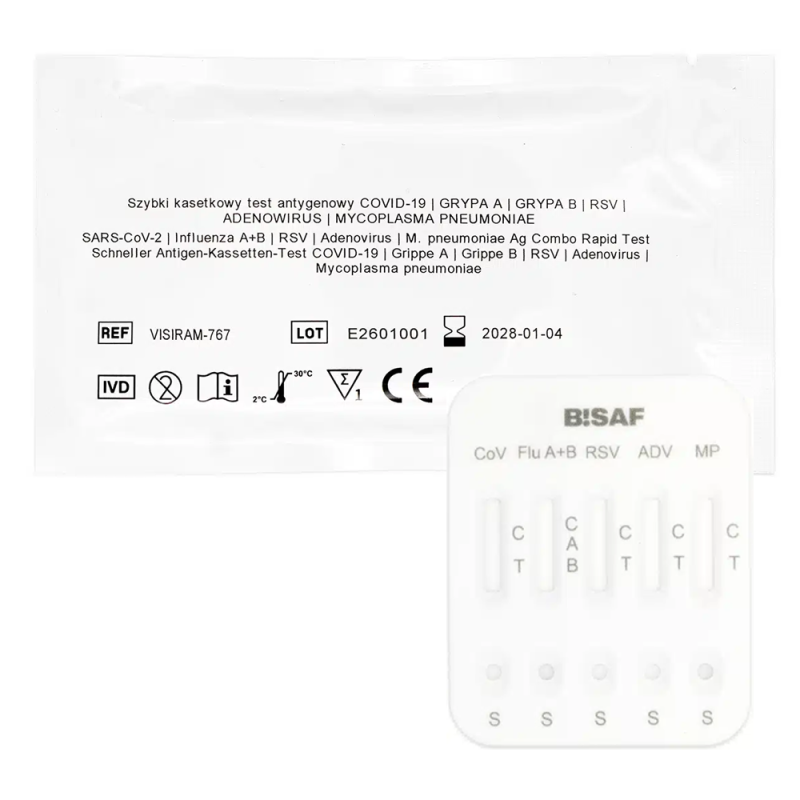 Combo test 6w1 na RSV / grypa A / grypa B / SARS-COV / Adenowirus / Mycoplasma Pneumoniae 100szt