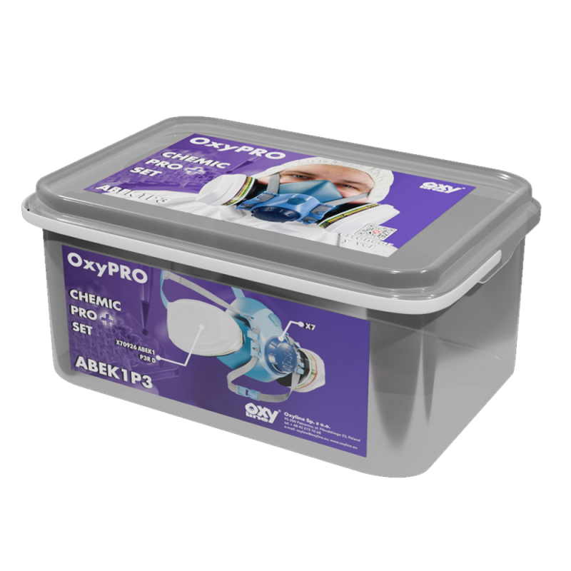 Maska do chemikali&oacute;w zestaw OxyPro Chemic Pro+ S (X7 rozm. S + X70926ABEK1P3RD)