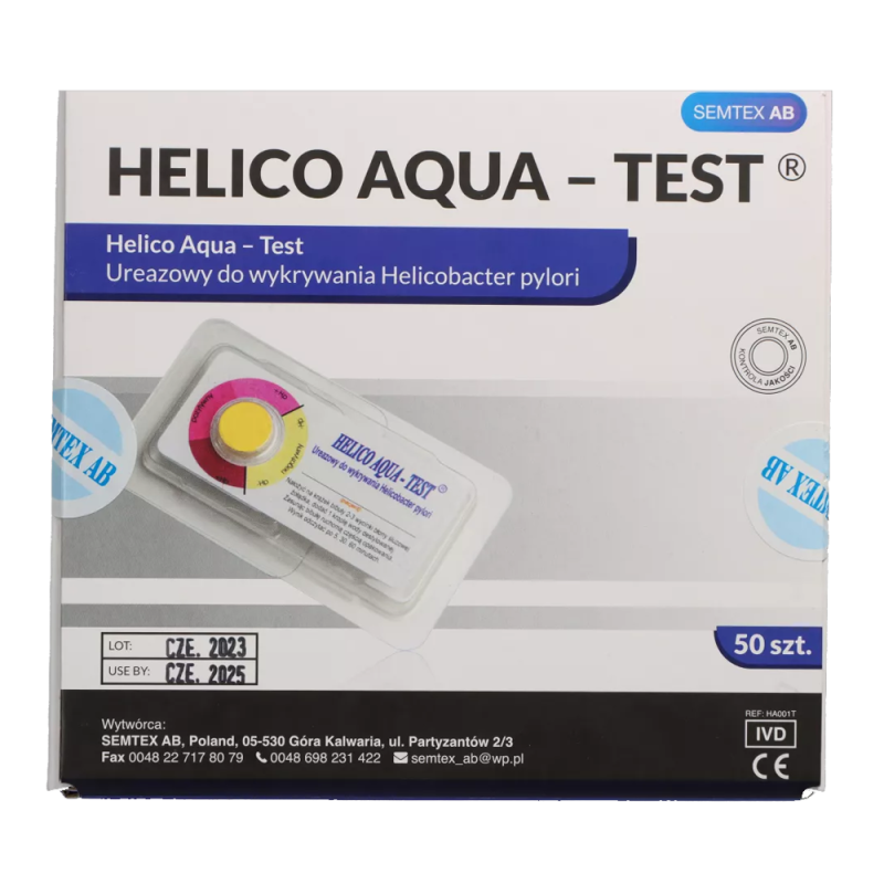 Helico Aqua Test ureazowy do wykrywania Helicobacter pylori 50 szt
