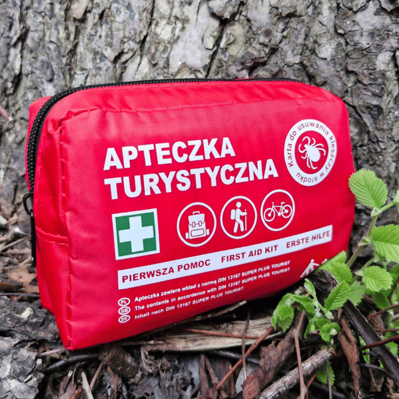 Apteczka turystyczna DIN 13167 TOURIST z wyposażeniem pierwszej pomocy i kartą do usuwania kleszczy 1szt