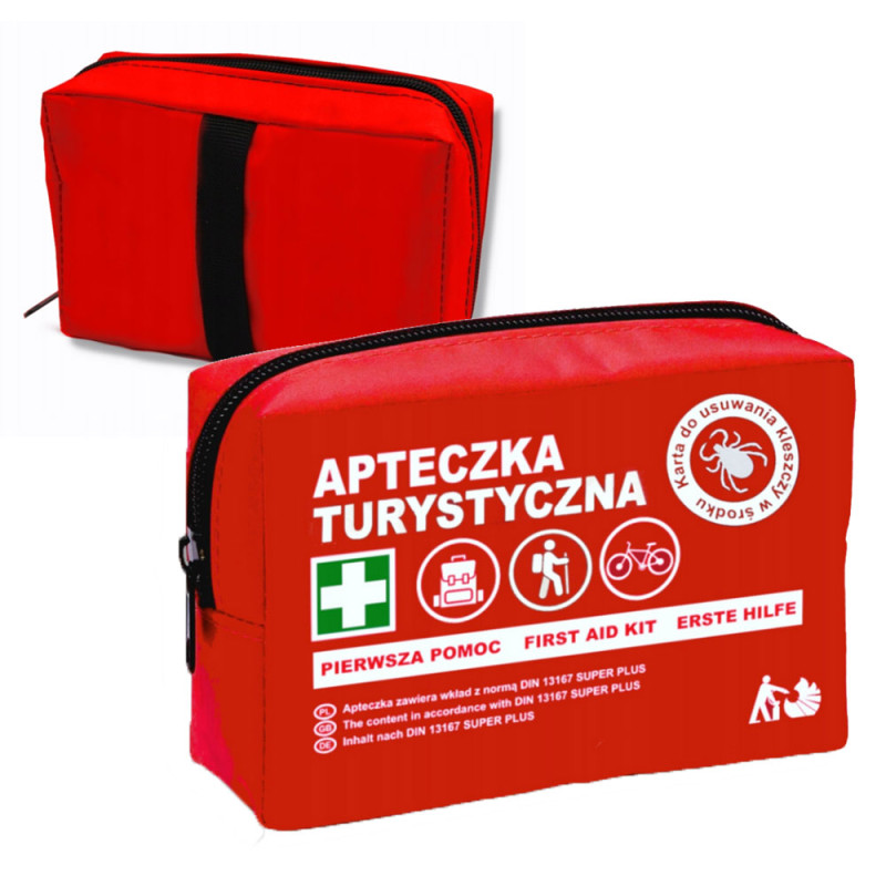 Apteczka turystyczna DIN 13167 TOURIST z wyposażeniem pierwszej pomocy i kartą do usuwania kleszczy 1szt