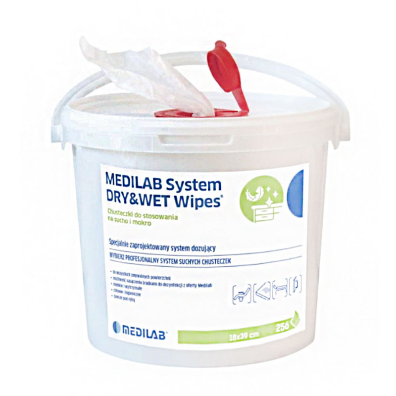 Wiaderko do chusteczek Dry&wet wipes 256 szt do stosowania na sucho i mokro pojemnik 1szt