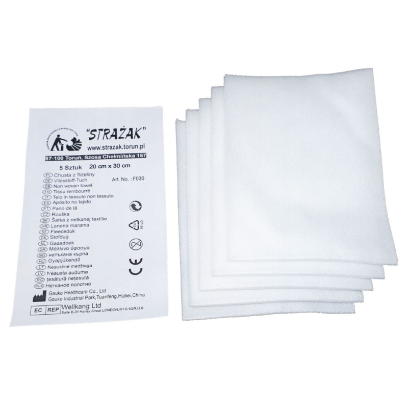 Chusta z fizeliny 20 × 30 cm – zestaw 5 szt do apteczki pierwszej pomocy