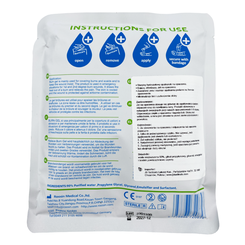Sterylny opatrunek hydrożelowy Burn Gel 10 x 10 cm BurnCare &ndash; na oparzenia 1szt