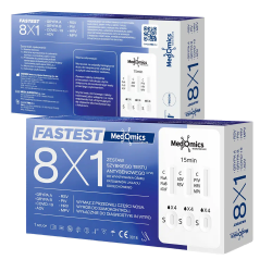 Combo test 8w1 do samokontroli Medomics na grypa A / grypa B / SARS-COV / RSV / RhV / PIV / ADV / hMPV 1szt