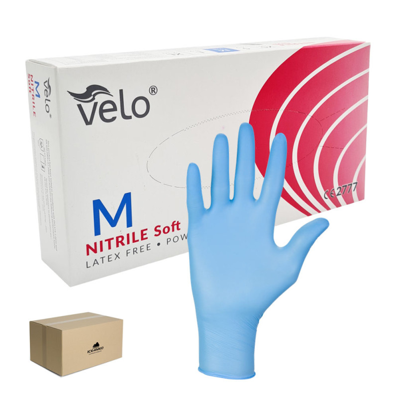 Rękawiczki nitrylowe M niebieskie Velo 100sztuk karton 10op
