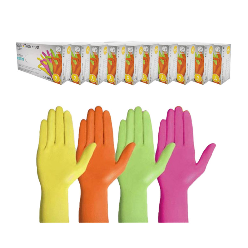 Rękawiczki nitrylowe S kolorowe AMPRI Style Tutti Frutti 96sztuk karton 10op