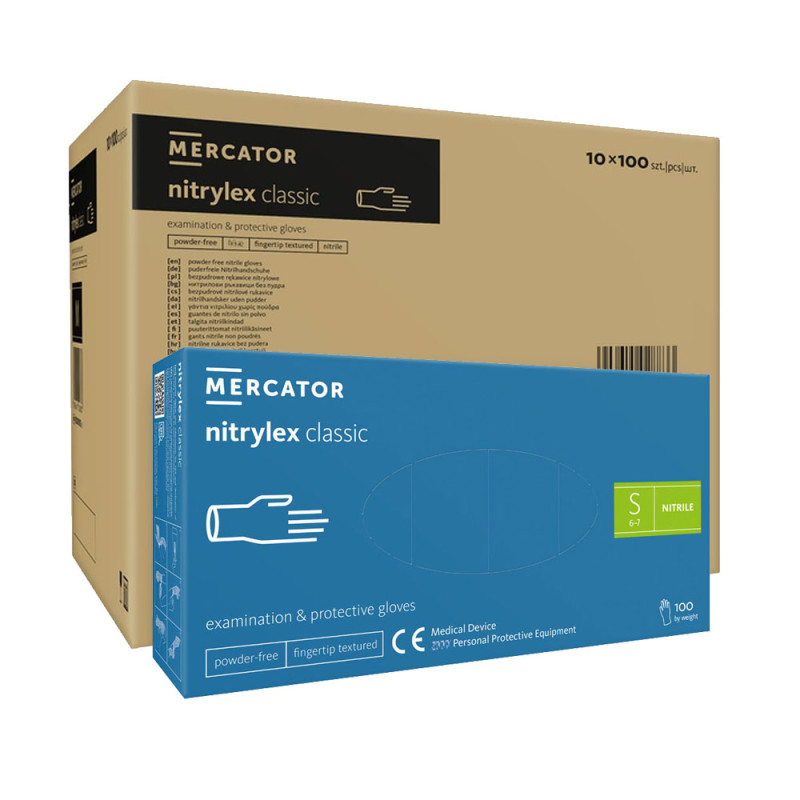 Rękawiczki nitrylowe S niebieskie Mercator Nitrylex Classic 100sztuk karton 10op