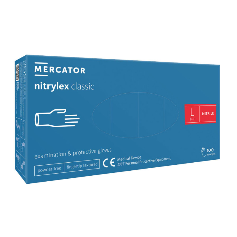 Rękawiczki nitrylowe L niebieskie Mercator Nitrylex Classic 100sztuk karton 10op