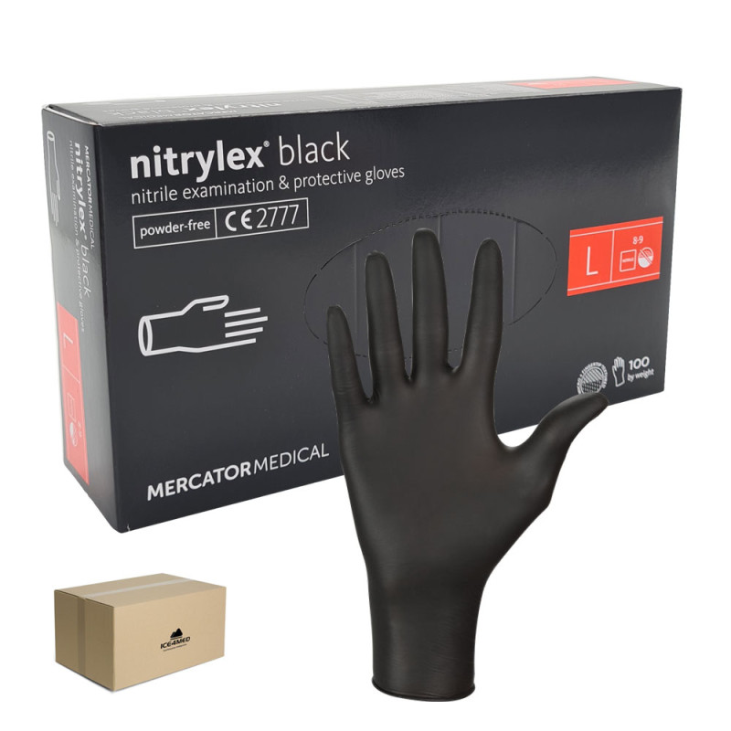 Rękawiczki nitrylowe L czarne Mercator Nitrylex Black 100sztuk karton 10op