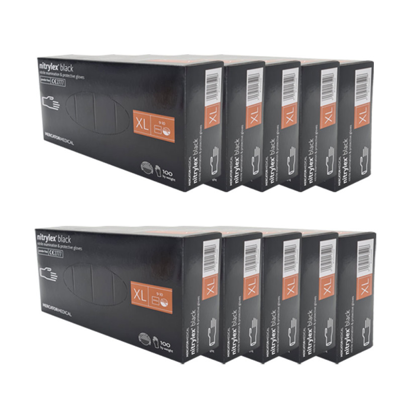 Rękawiczki nitrylowe XL czarne Mercator Nitrylex Black 100sztuk karton 10op