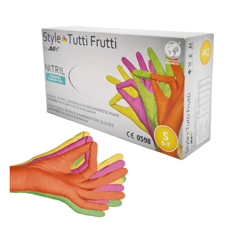 Rękawiczki nitrylowe S kolorowe AMPRI Style Tutti Frutti 96sztuk
