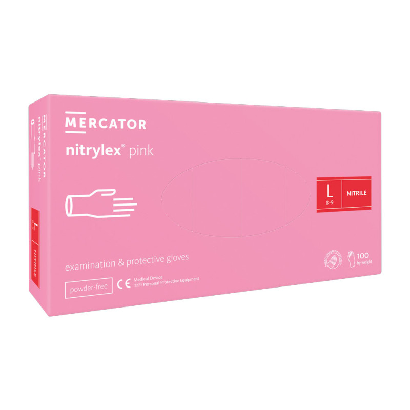 Rękawiczki nitrylowe L r&oacute;żowe Mercator Nitrylex Pink 100sztuk karton 10op
