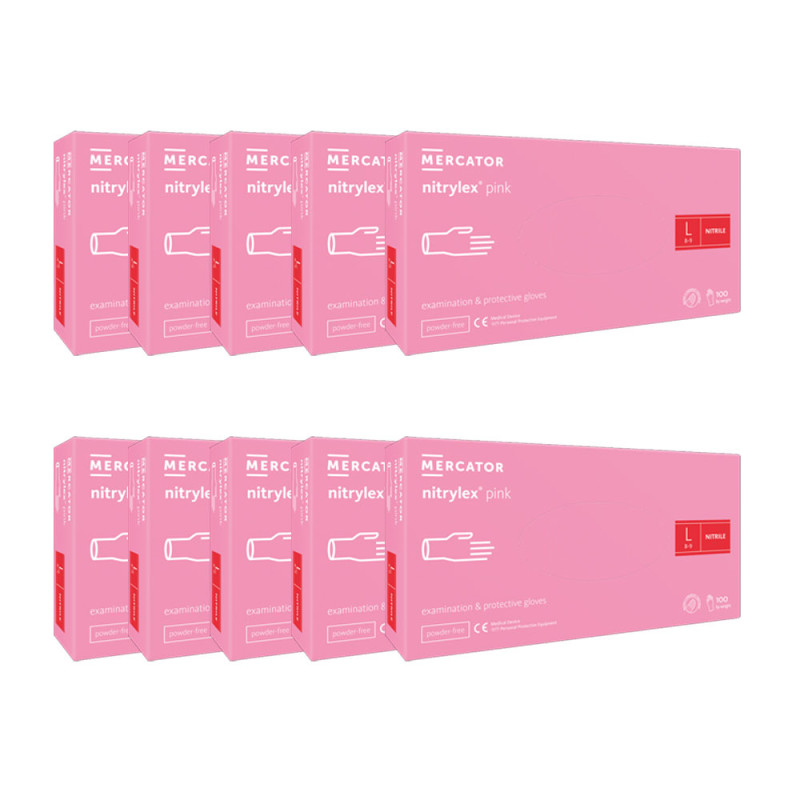 Rękawiczki nitrylowe L r&oacute;żowe Mercator Nitrylex Pink 100sztuk karton 10op