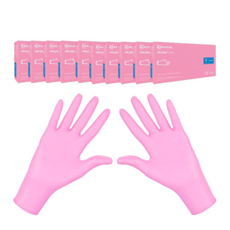 Rękawiczki nitrylowe M r&oacute;żowe Mercator Nitrylex Pink 100sztuk karton 10op