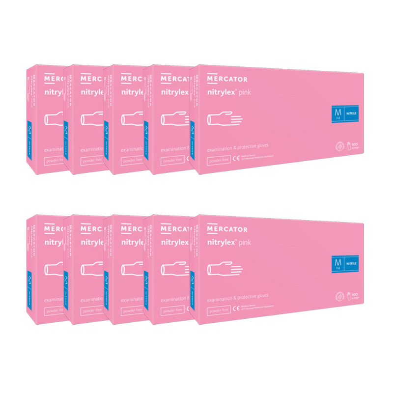 Rękawiczki nitrylowe M r&oacute;żowe Mercator Nitrylex Pink 100sztuk karton 10op