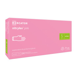 Rękawiczki nitrylowe S r&oacute;żowe Mercator Nitrylex Pink 100sztuk karton 10op