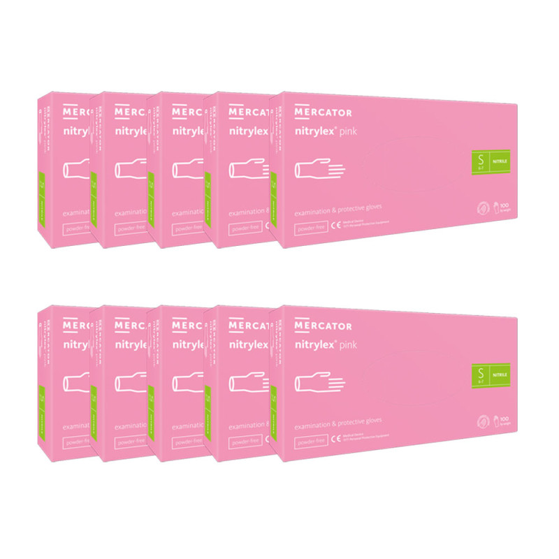 Rękawiczki nitrylowe S r&oacute;żowe Mercator Nitrylex Pink 100sztuk karton 10op