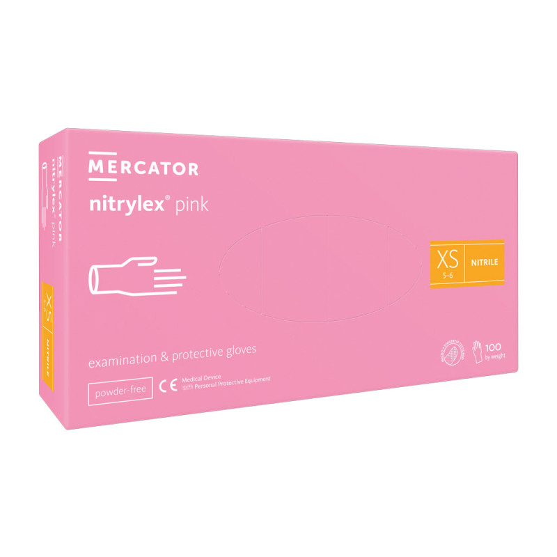 Rękawiczki nitrylowe XS r&oacute;żowe Mercator Nitrylex Pink 100sztuk karton 10op