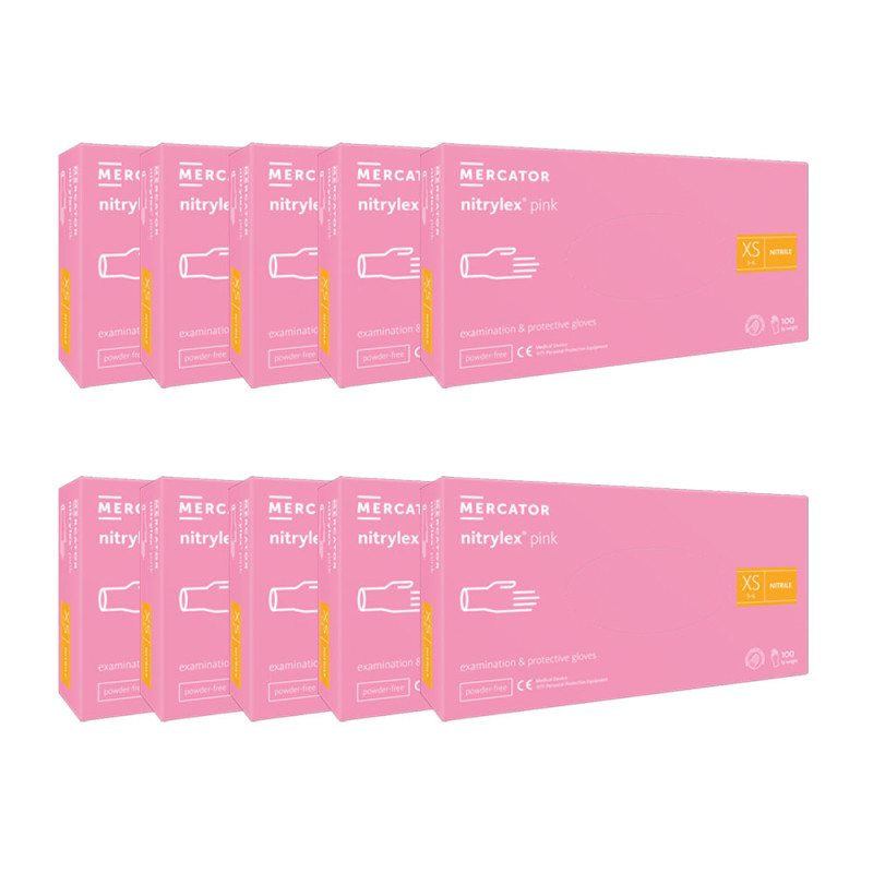 Rękawiczki nitrylowe XS r&oacute;żowe Mercator Nitrylex Pink 100sztuk karton 10op