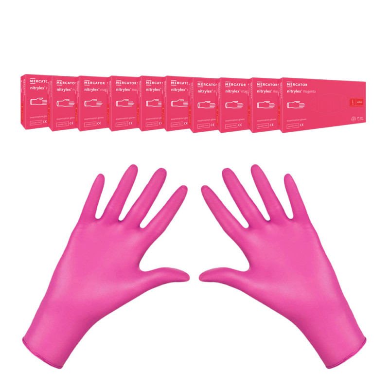 Rękawiczki nitrylowe L r&oacute;żowe Mercator Nitrylex Magenta 100sztuk karton 10op