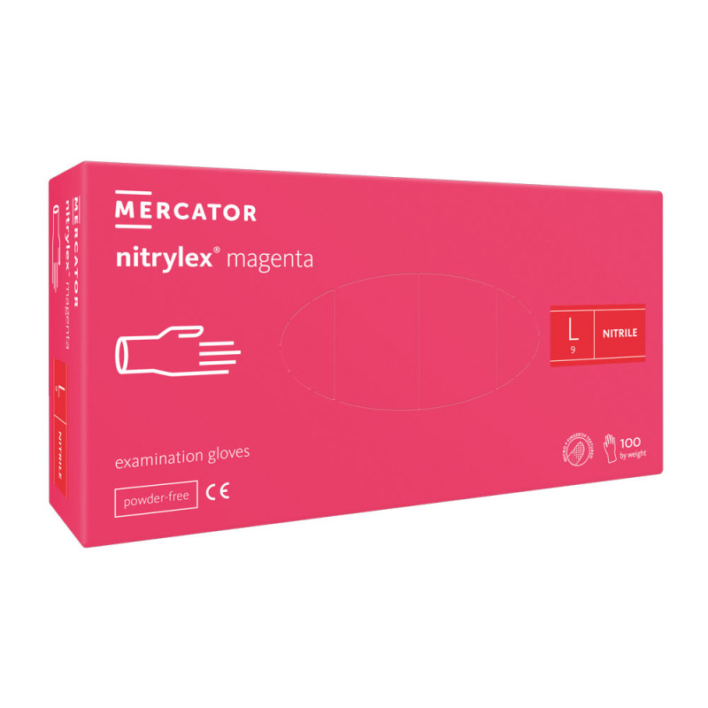 Rękawiczki nitrylowe L r&oacute;żowe Mercator Nitrylex Magenta 100sztuk karton 10op
