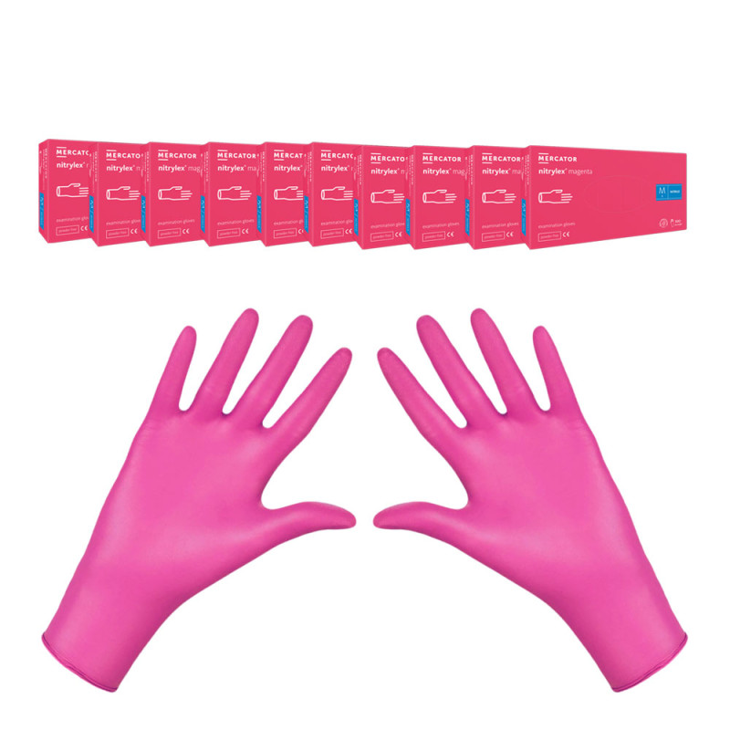 Rękawiczki nitrylowe M r&oacute;żowe Mercator Nitrylex Magenta 100sztuk karton 10op