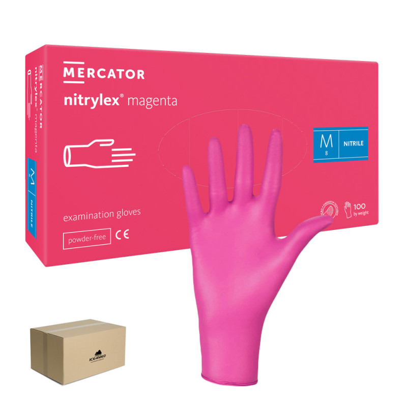 Rękawiczki nitrylowe M r&oacute;żowe Mercator Nitrylex Magenta 100sztuk karton 10op