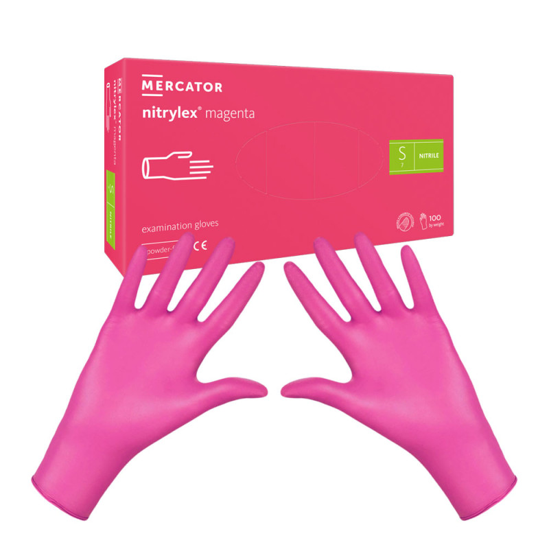 Rękawiczki nitrylowe S r&oacute;żowe Mercator Nitrylex Magenta 100sztuk karton 10op