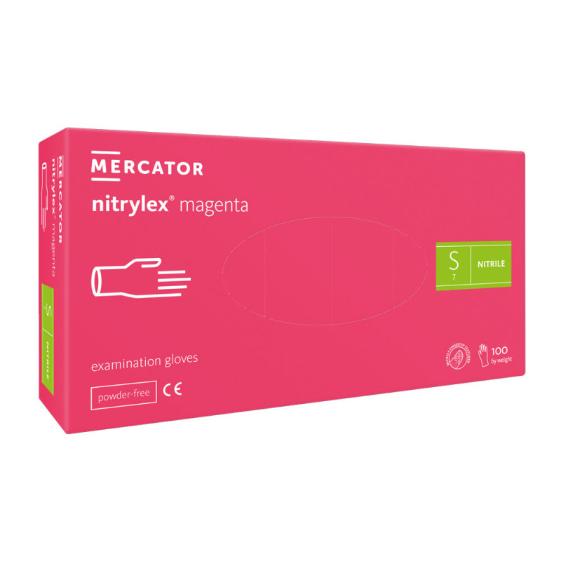 Rękawiczki nitrylowe S r&oacute;żowe Mercator Nitrylex Magenta 100sztuk karton 10op