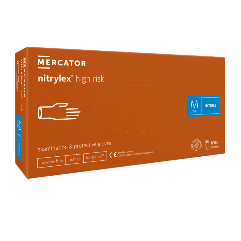 Rękawiczki nitrylowe M pomarańczowe Mercator Nitrylex High Risk 100szt karton 10op