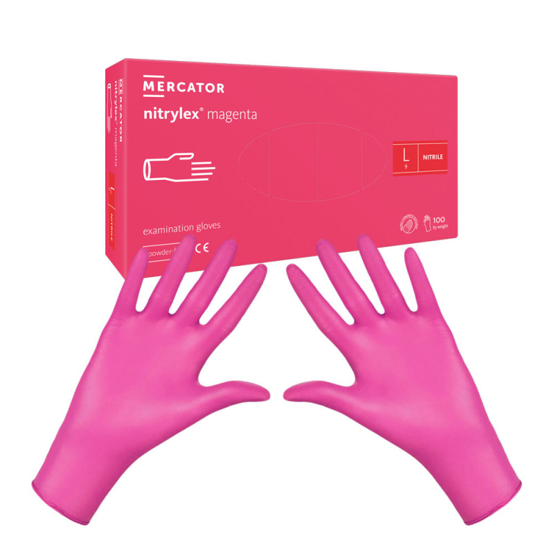 Rękawiczki nitrylowe L r&oacute;żowe Mercator Nitrylex Magenta 100sztuk