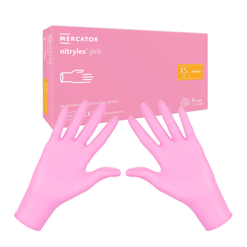 Rękawiczki nitrylowe XS r&oacute;żowe Mercator Nitrylex Pink 100sztuk