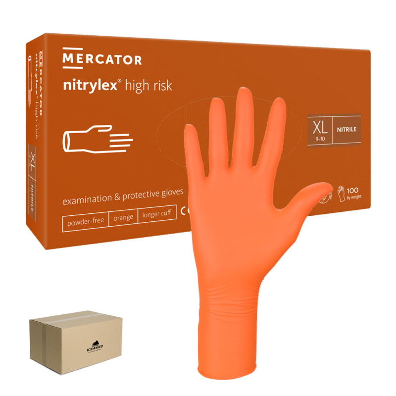 Rękawiczki nitrylowe XL pomarańczowe Mercator Nitrylex High Risk 100szt karton 10op