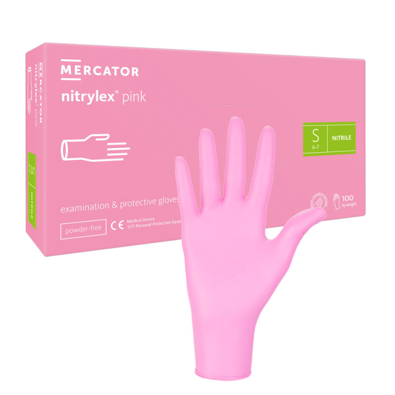 Rękawiczki nitrylowe S r&oacute;żowe Mercator Nitrylex Pink 100sztuk