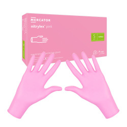 Rękawiczki nitrylowe S r&oacute;żowe...