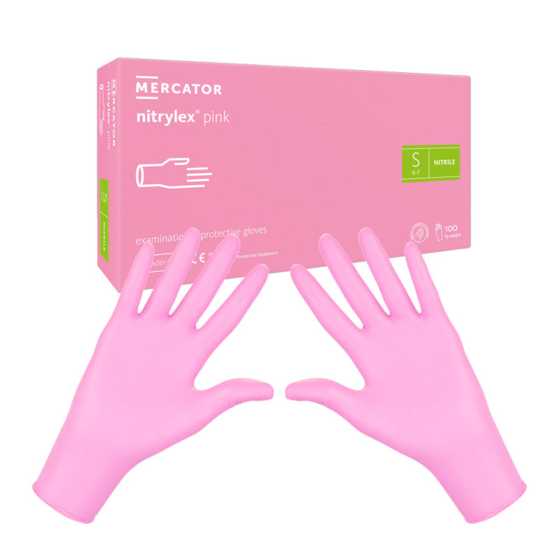 Rękawiczki nitrylowe S r&oacute;żowe Mercator Nitrylex Pink 100sztuk