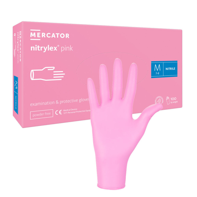 Rękawiczki nitrylowe M r&oacute;żowe Mercator Nitrylex Pink 100sztuk