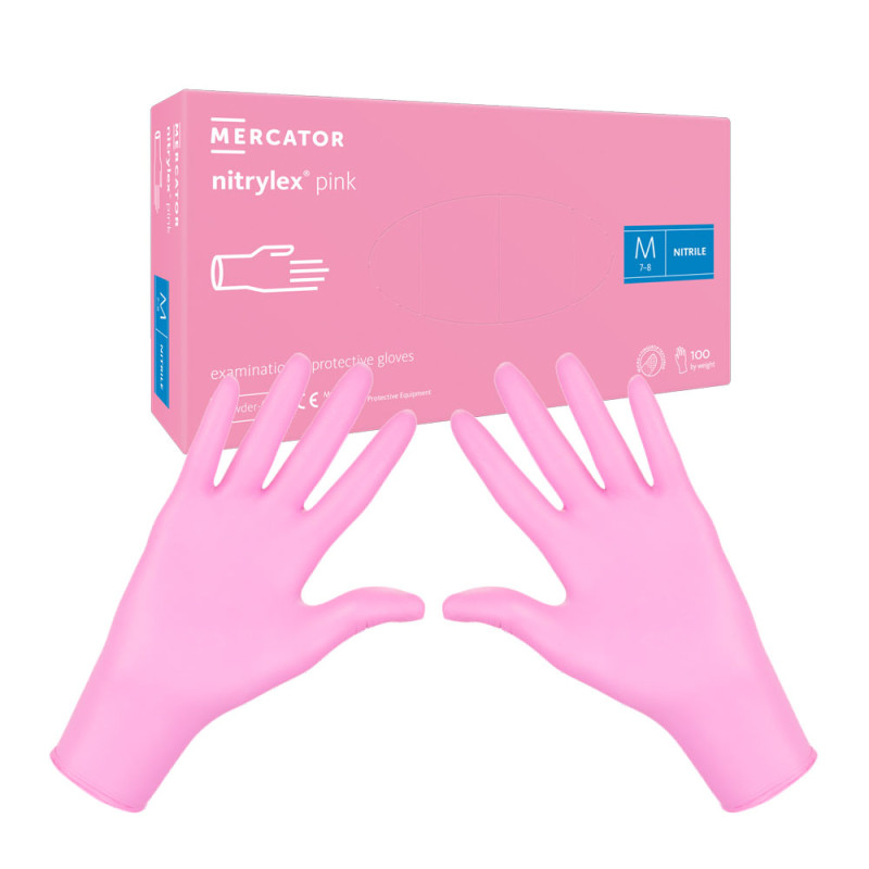 Rękawiczki nitrylowe M r&oacute;żowe Mercator Nitrylex Pink 100sztuk