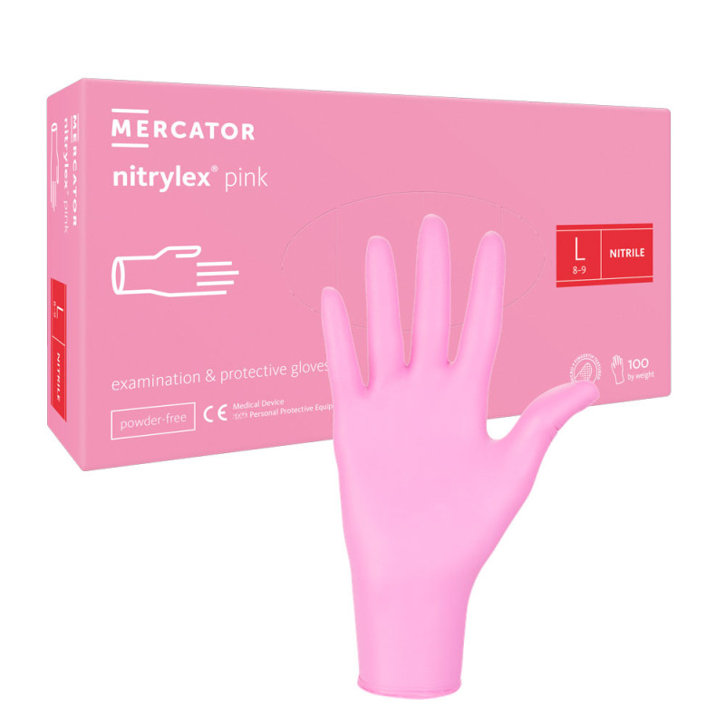 Rękawiczki nitrylowe L r&oacute;żowe Mercator Nitrylex Pink 100sztuk