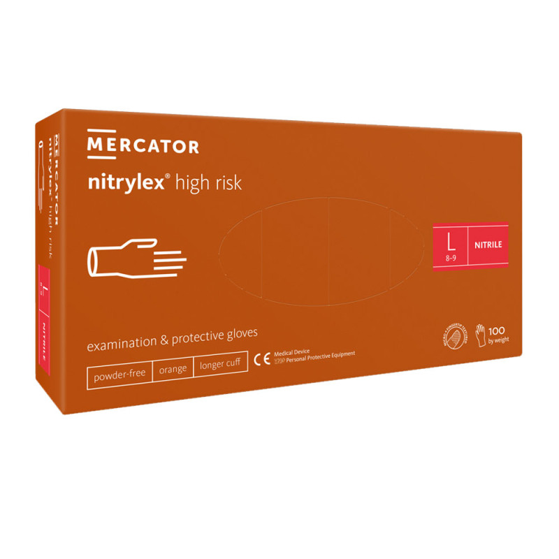 Rękawiczki nitrylowe L pomarańczowe Mercator Nitrylex High Risk 100szt